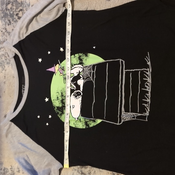 Peanuts Halloween Raglan T-shirt Snoopy Dracula Woodstock Witch Full Moon Large - Picture 3 of 7